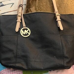 Michael Kors Black and Tan Tote with Gold Accents